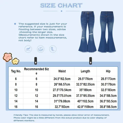 Vista 7 de YiZYiF Pantalones vaqueros acampanados rasgados para niños y niñas, pantalones de mezclilla de cintura alta, pantalones casuales de verano