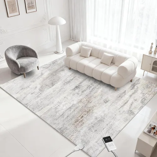 Vista 10 de Alfombra térmica eléctrica de 4.6 x 6.6 pies, alfombra de felpa suave con temporizador, calentamiento rápido para oficina, sala de estar, comedor
