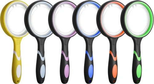 Vista 10 de Leffis Paquete de 2 lupas 10X para personas mayores y niños, lupa de mano antideslizante para leer, lentes de aumento de 2.953 in para trabajo