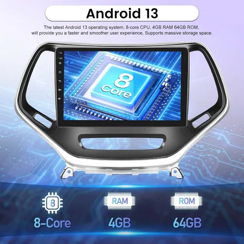 Vista 4 de [8 Core 4+64G] Radio de coche para Jeep Cherokee 2013-2018 con Carplay inalámbrico y Android Auto - Pantalla táctil IPS de 10 pulgadas Android