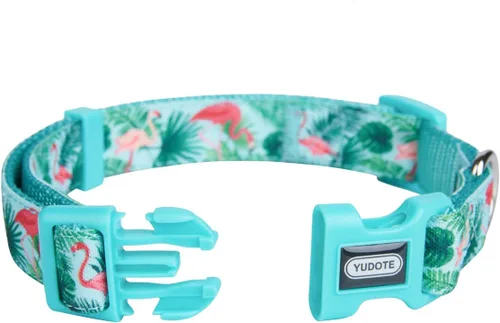 Vista 2 de Collar ajustable para perro, collares de nailon duraderos para perros y cachorros grandes, estampado de flamenco, lindo y suave