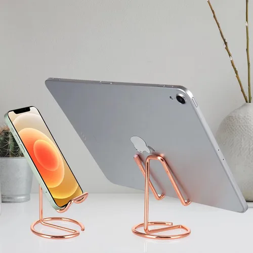 Vista 6 de ROPOSY Soporte de teléfono celular para escritorio, lindo soporte sujetador de teléfono celular de metal oro rosa, accesorios de escritorio