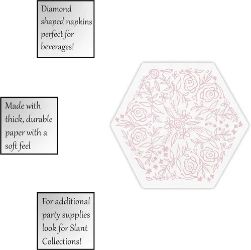 Vista 2 de Slant Collections Servilletas de papel troqueladas para cócteles/bebidas, 20 unidades, flores rosadas