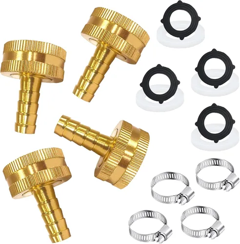 Vista 12 de AOPANDA Conector de reparación de extremo de manguera de agua de latón macizo con púa de 1/4" x rosca GHT hembra de 3/4", incluye abrazaderas
