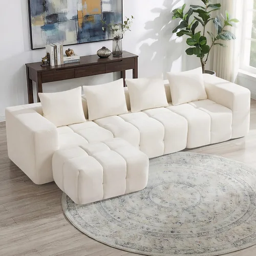 Vista 31 de Sofá de dos plazas seccional modular sin armazón de 78.7 pulgadas, sofá nube capitoné con asiento profundo, sofá de chenilla para sala de estar