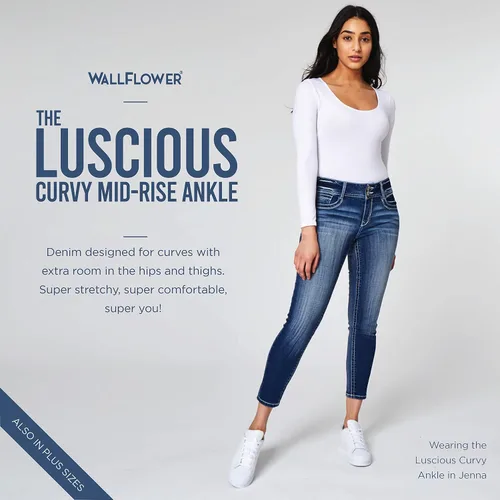 Vista 8 de WallFlower Pantalones de mezclilla elásticos Insta de tiro medio para mujer (estándar y extragrande)
