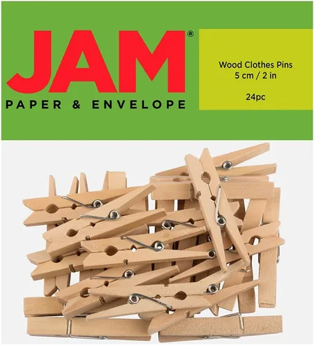 Vista 24 de JAM Papel® Mini Madera Ropa Pin Clips – 1 1/8" & 7/8 – 50 por caja, Blanco