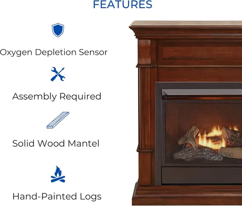 Vista 6 de Duluth Forge Chimenea de gas natural sin ventilación con repisa, 26,000 BTU, control remoto, acabado cereza caoba - Modelo # DFS-300NR-3AC