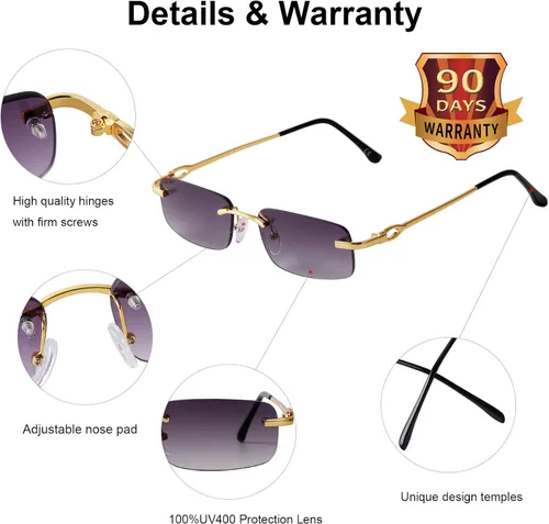 Vista 6 de JUDOO Retro Rimless Rectangle Sunglasses for Men Women Trendy Frameless Tinted Lens Eyewear