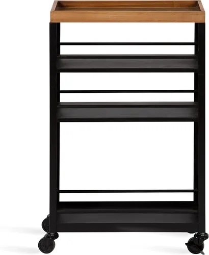 Vista 3 de Kate and Laurel Piazza - Carrito de almacenamiento delgado decorativo, 18 x 7 x 30 pulgadas, madera natural y negro, carrito decorativo estrecho
