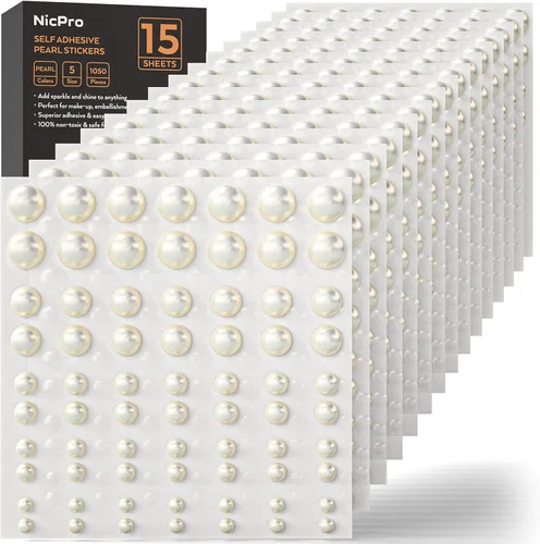 Vista 7 de Nicpro - 2475 calcomanías de perlas autoadhesivas, 4 tamaños, para maquillaje, gemas de perlas blancas, decoración para cara, cuerpo, uñas, cabello