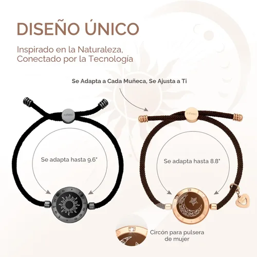 Vista 4 de TOTWOO Sun and Moon Long Distance Touch Bracelets for Couples Negro y oro rosa