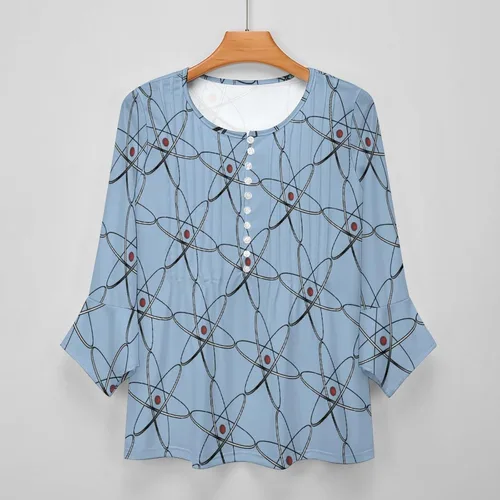 Vista 3 de Physics Science - Camisa de manga 3/4 con volantes para mujer, casual, cuello en V y botones, blusa holgada