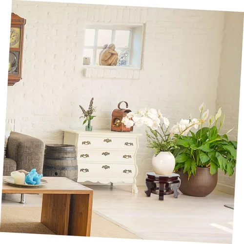 Vista 9 de Base de exhibición de madera para macetas y jarrones, soporte decorativo redondo para decoración del hogar, elegante soporte de madera para tetera
