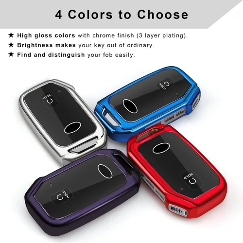 Vista 6 de QBUC Funda para llavero KIA, funda para llavero con llavero para Kia Ceed Cerato Forte, etc. (1 botón o no solo en la superficie frontal) (azul)