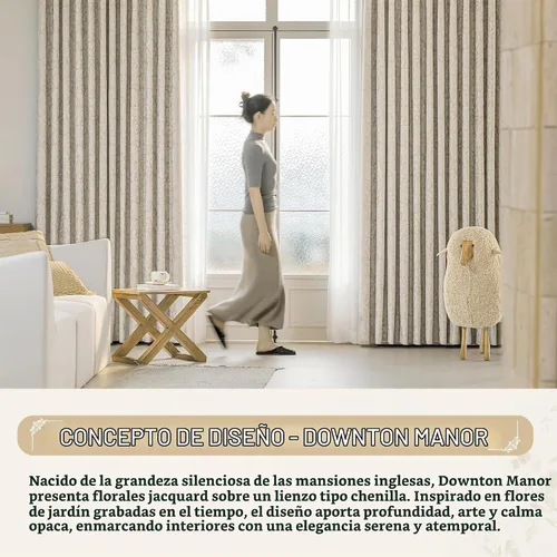 Vista 9 de Beauoop - Cortinas opacas beige con diseño floral jacquard, 2 paneles, para dormitorio/sala, de felpilla, gris pardo, aislantes y a prueba de ruido
