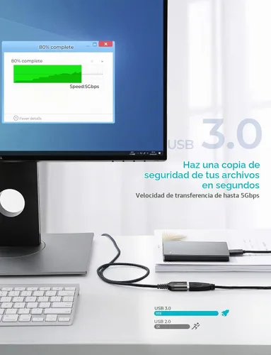 Vista 3 de AINOPE - Pack de 2 cables de extensión USB de alta velocidad USB 3.0, tipo A, macho a hembra. Cable de extensión de material trenzado resistente