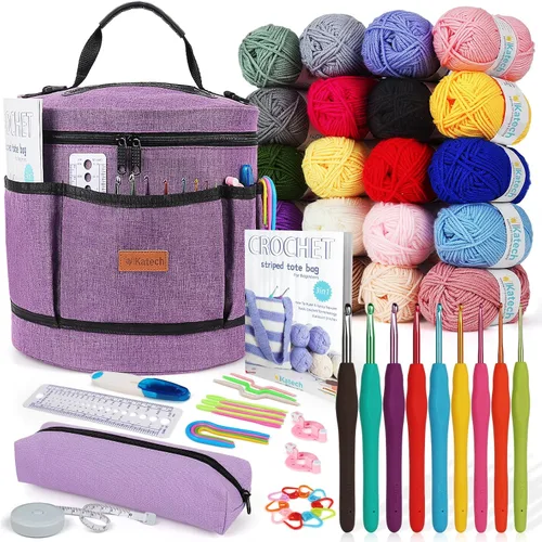Vista 8 de Katech Juego de 85 ganchos de ganchillo, kit de ganchos de ganchillo con estuche de almacenamiento, agujas de tejer ergonómicas, kits de hilo
