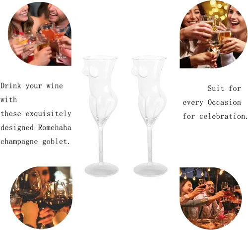 Vista 6 de 2 vasos de cristal transparente sexy Naked Miss con forma de cuerpo, vaso de cóctel transparente soplado a mano para cócteles, fiestas, decoración
