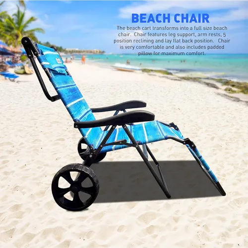 Vista 4 de Silla de carrito de playa – 2 en 1 vueltas de carrito de playa a silla de playa – grande azul