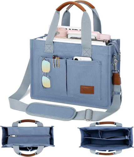 Vista 18 de Bolso grande de lona con compartimentos y cremallera para mujer de KKXIU, bolso cruzado, de trabajo, bíblico, de mensajero con bolsillos