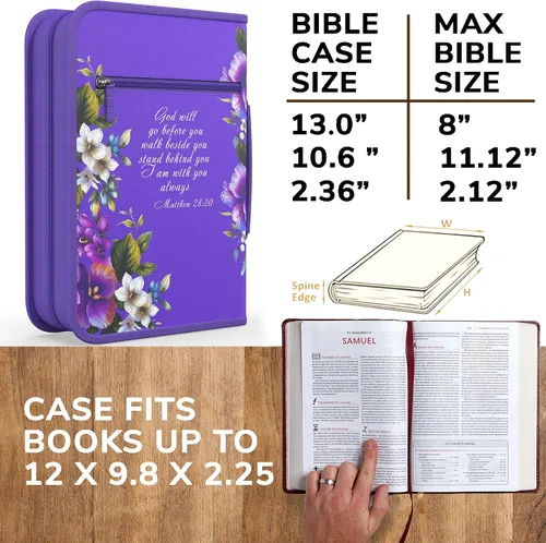 Vista 10 de DEHITE Funda para la Biblia para mujer, fundas de tela prémium para la Biblia para niñas, bolsa de transporte para mujer, ranuras para bolígrafos