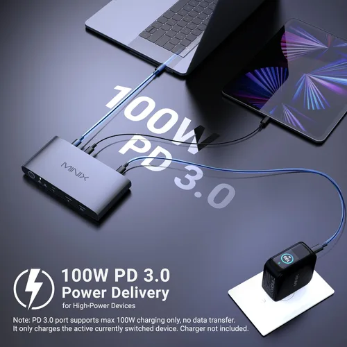 Vista 8 de MINIX KVM KVM USB C K1 1 Monitores 2 Computadoras, 4K @120Hz HDR, 100W PD 3.0, Conmutadores KVM de entrada dual USB-C, teclado y mouse compartidos