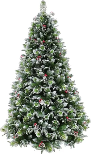 Vista 10 de Árbol de Navidad de pino flocado súper doble preiluminado con luces LED que cambian de color (5 pies preiluminado)