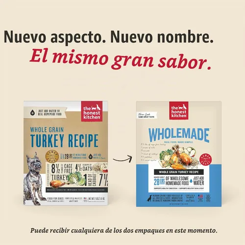 Vista 3 de The Honest Kitchen Receta integral de pavo integral, alimento deshidratado para perros de grado humano, solo agrega agua, apoya la digestión