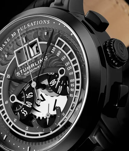 Vista 4 de Stuhrling Original Imperia - Reloj cronógrafo de cuarzo para hombre con correa de cuero