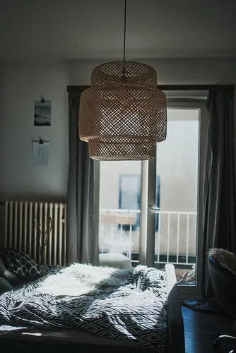 Vista 7 de Frontsea - Iluminación colgante de ratán para cocina, pantalla de bambú hecha a mano, decoración bohemia de madera, moderna lámpara de techo