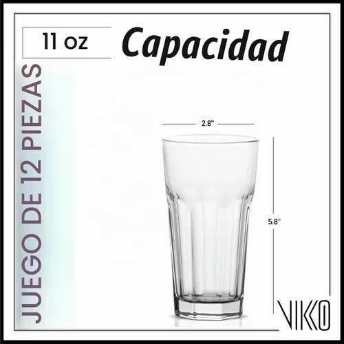Vista 2 de Vikko Vasos para beber, vasos de vidrio grandes de 11 onzas, juego de 12 vasos de agua duraderos, vasos de agua apilables, vasos de base pesada