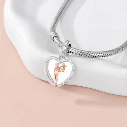 Vista 229 de PROESS Dije para padre, madre e hija, pulsera de plata de ley para pulseras, regalos de cumpleaños, día de San Valentín, para hija, madre, amante