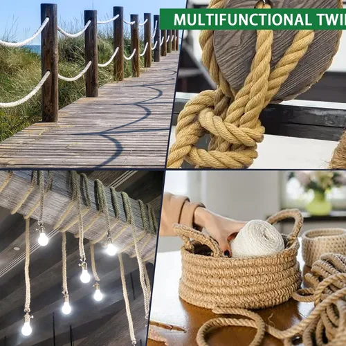 Vista 2 de Cuerda de yute, 1 1/2 pulgadas x 50 pies, cuerda de cáñamo natural trenzada Manila resistente para manualidades, columpio para árboles, jardinería