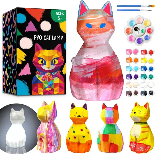 Vista 8 de FUNZBO 2 piezas Pintar tu propia lámpara de gato - Suministros de arte y manualidades, kits de pintura de gatitos para niños y adolescentes, juguete