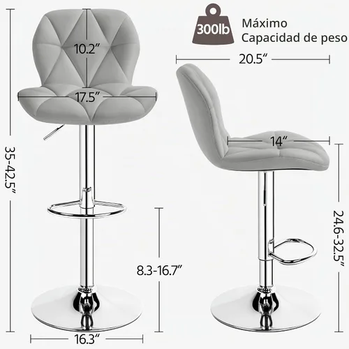 Vista 2 de Yaheetech - Juego de 4 taburetes de bar, taburetes giratorios de cuero sintético PU, taburetes de mostrador ajustables en altura con respaldo