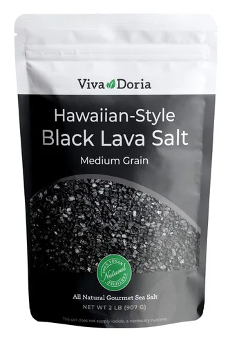 Vista 3 de Viva Doria Hawaiian Black Lava Mar Sal, Grano Medio, Sal de Lava, 5 lb (2.27 Kg)
