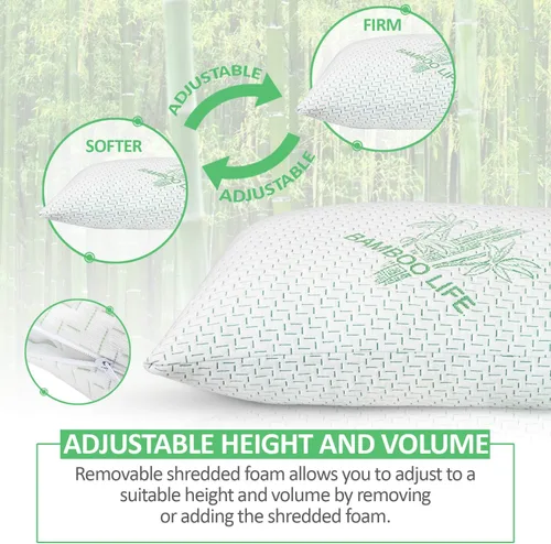 Vista 3 de Elif - Almohadas tamaño Queen para dormir, almohada refrescante de espuma viscoelástica triturada con funda extraíble para dormir de espalda