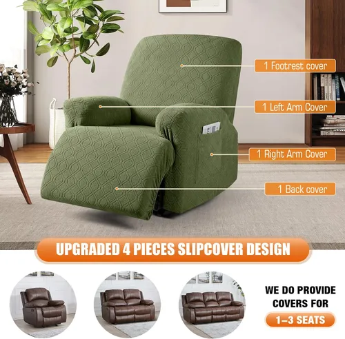 Vista 4 de VANSOFY Funda para silla reclinable de gran tamaño, 4 piezas, elásticas, para silla reclinable, funda suave para silla reclinable, protector