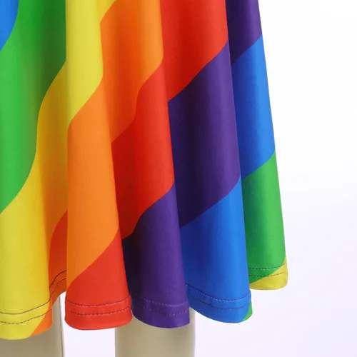 Vista 6 de Vestido de manga corta para niña, vestido de fiesta con vuelo de arco iris, vestido de verano acampanado, casual, vestido de patinadora