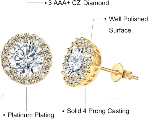 Vista 2 de Aretes de tuerca para niñas, joyería de moda, aretes de halo de circonita cúbica para mujeres y hombres, Piedra Cristal, Circonia cúbica