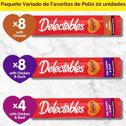 Vista 7 de Delectables Squeeze Up - Paquete variado de golosinas para gatos para lamer sin mariscos, 20 unidades (paquete de 1)