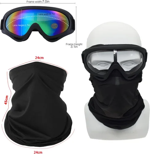 Vista 2 de LJDJ Motorcycle Goggles 2 Pack Dirt Bike with Neck Breathable Bandana Mask