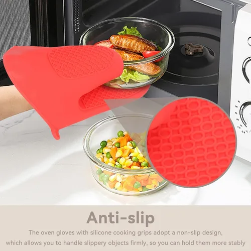Vista 8 de 2 pares de guantes de silicona para horno, mini guantes de horno y mini manoplas de silicona antideslizantes para cocina, cocina y hornear (rojo)