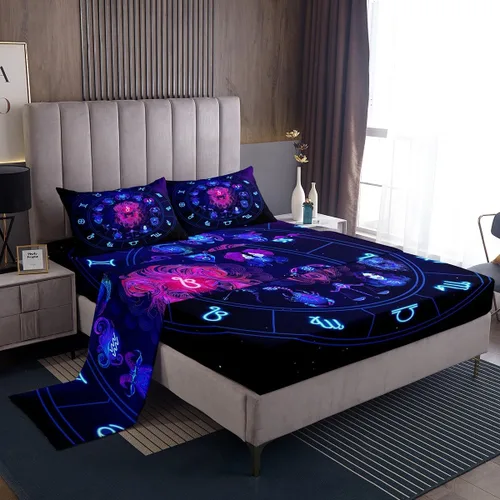 Vista 10 de Erosebridal Piscis - Juego de sábanas de tamaño individual de 12 constelaciones para niños, niñas, niños, niñas, niños, sábana bajera ajustable