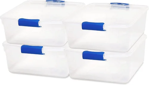 Vista 15 de HOMZ Paquete de 5 cubos organizadores de almacenamiento de plástico transparente, 7.5 cuartos de galón, pestillo azul, contenedores organizadores