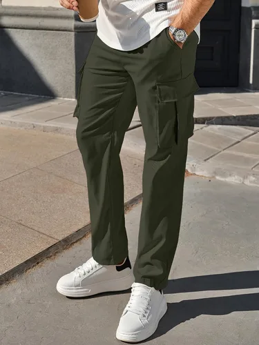 Vista 4 de PLEPAN Men's Casual Cargo Pants Drawstring Hiking Pants Workout Tactical Joggers Sweatpants for Men