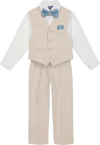 Vista 10 de Nautica Conjunto de traje formal de 4 piezas para niños con chaleco, pantalones, camisa de vestir con cuello y corbata Lino Azul