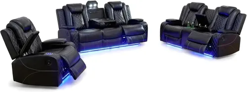 Vista 10 de FUOROLA Sofá modular de gran tamaño, sofá modular de cuero con reclinable, sofás seccionales para sala de estar, sofá reclinable de piel sintética