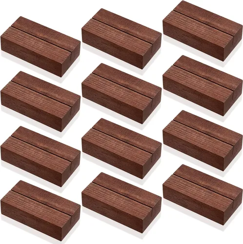 Vista 11 de 12 soportes de madera para colocar lugares de madera para letreros de mesa, soporte para tarjetas de identificación para decoración de eventos